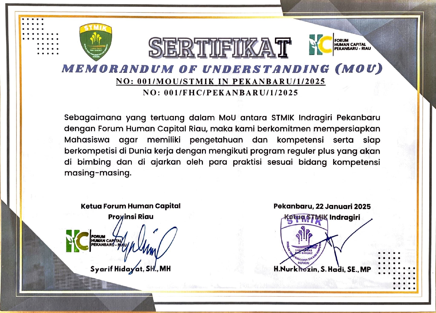MoU STMIK Indragiri – FHC Riau, Membangun Generasi Kompeten Bersinergi Tingkatkan Kompetensi Lulusan 🎓